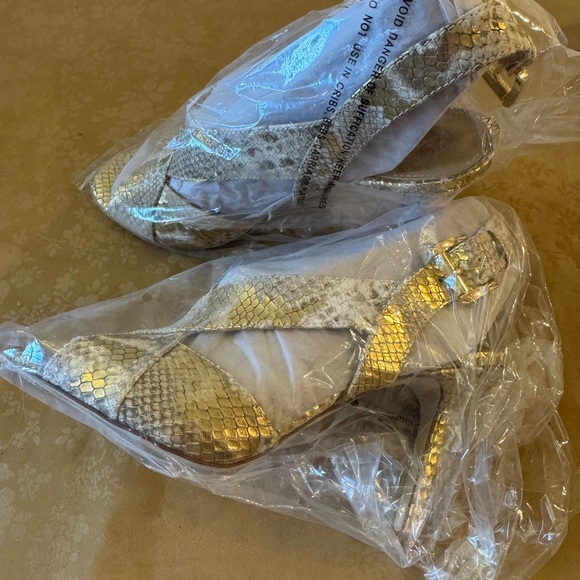 MICHAEL Michael Kors Shoes - MICHAEL Michael Kors Gold Snakeskin Heels